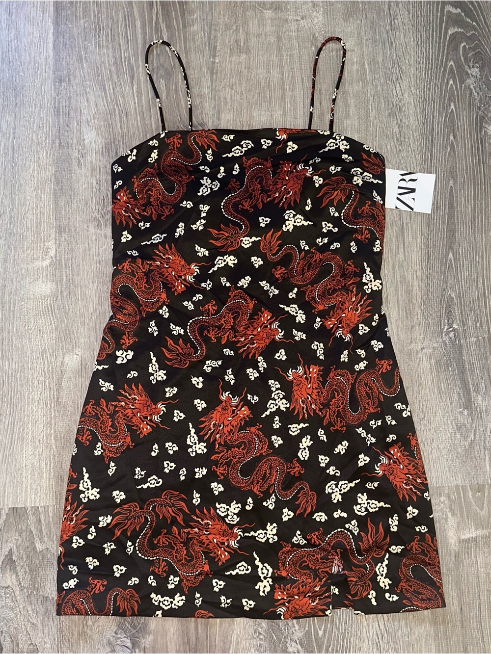 Zara Black Mini Dress with Red Dragon Print